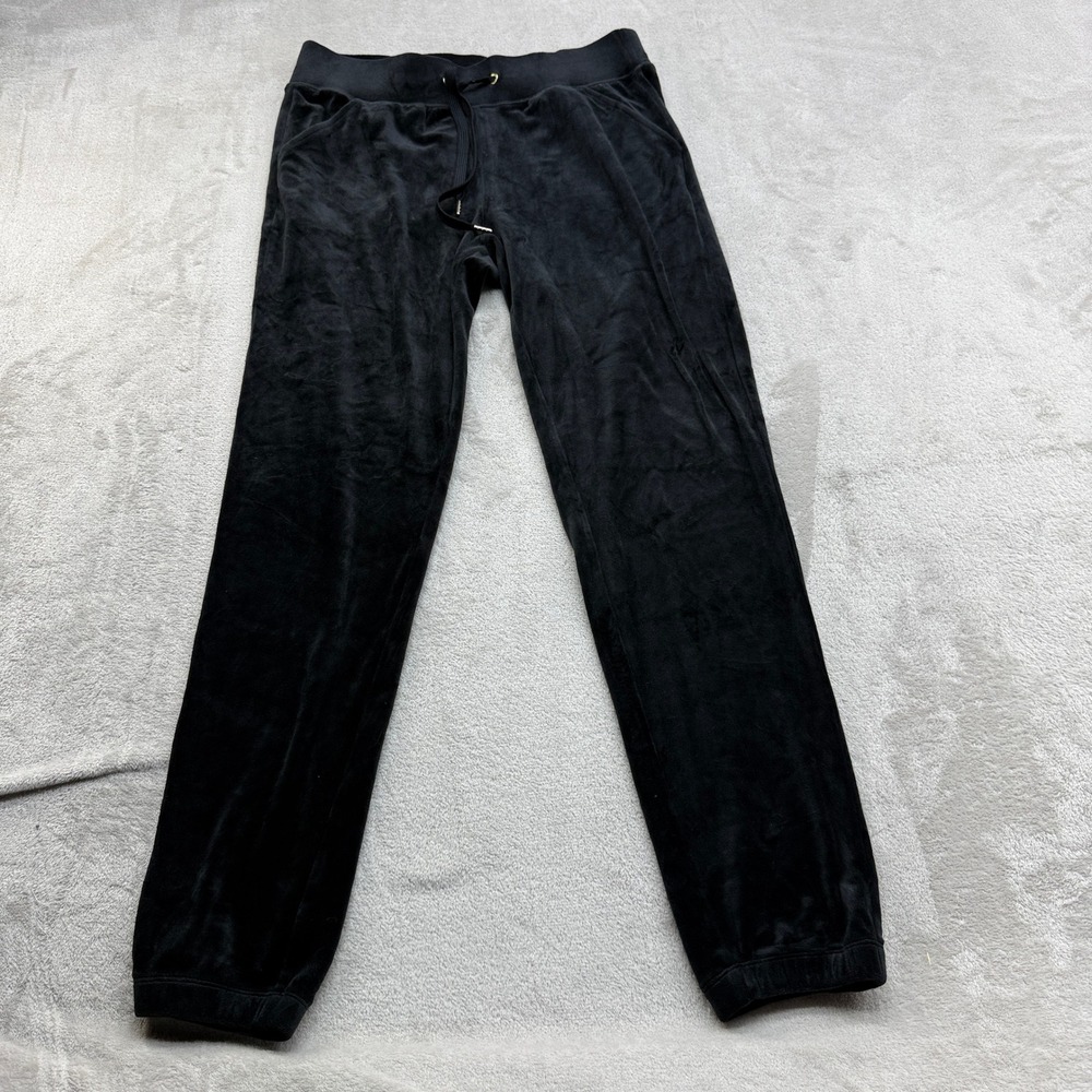 Lilly Pulitzer Joggers Womens S Black Velour Drawstring Pockets Y2K Preppy Luxe